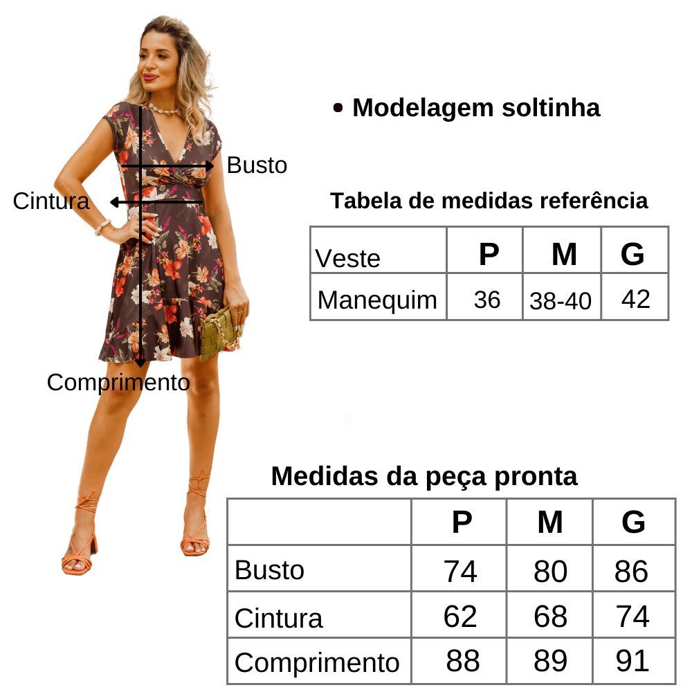 VESTIDO BUSTO TRANSPASSADO PRETO FLORAL CURTO - Nur Autoral